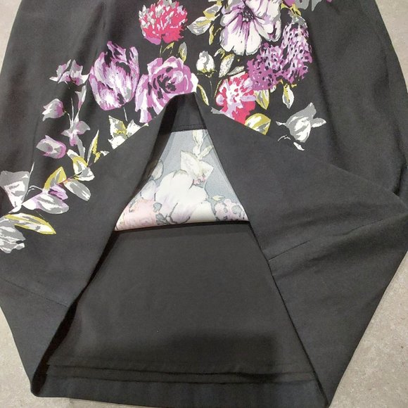 CLEO Women's Black Lined Straight Skirt with Floral Print on Front/Back - Sze 10 - Picture 5 of 8
